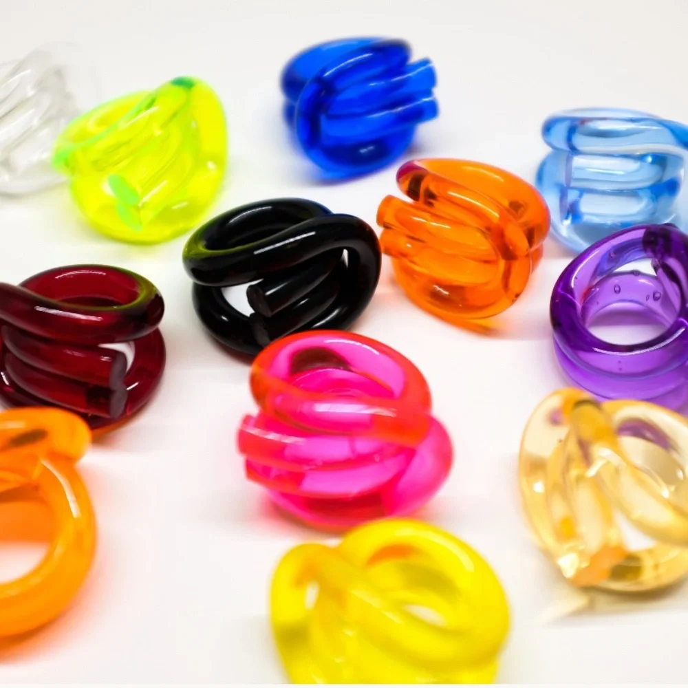 CHOFA Belt Lucite Ring Neon Pink Acrylic Statement Ring Size 7 - Picture 5 of 5